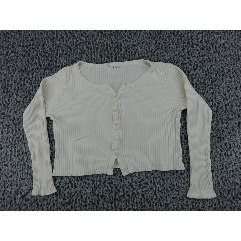 LACAUSA Ribbed Cardigan Women Small Cream White Cropped Long Sleeve LA11548